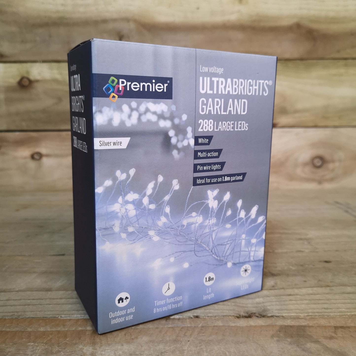 288 LED 1.8m Premier Christmas Outdoor 8 Function Garland Wire Lights in Cool White