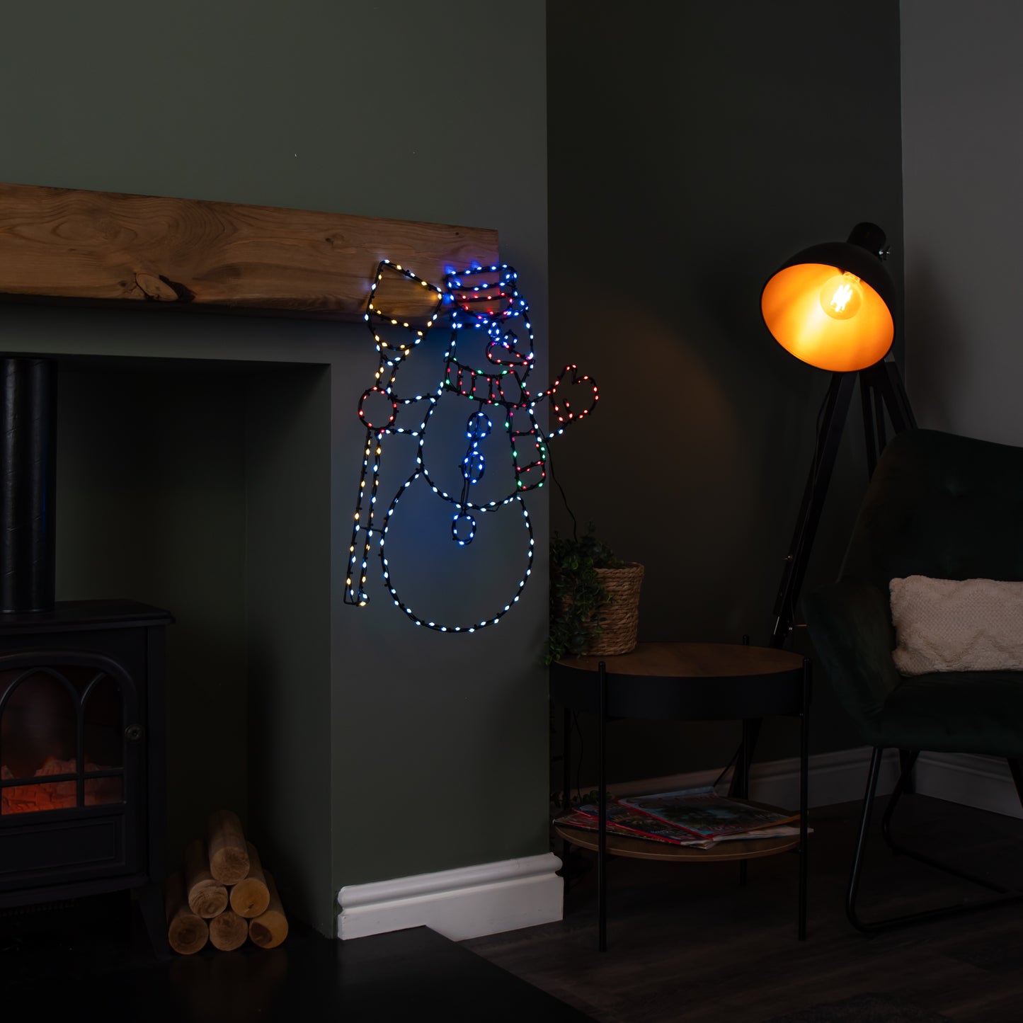 59cm x 45cm Light up FlexiBrights Christmas Snowman Silhouette with 238 Multi-Coloured LEDs