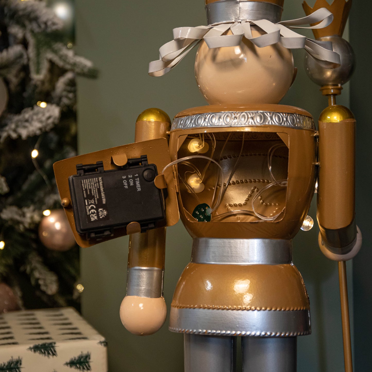 80cm Battery Operated Light up Christmas Gold Nutcracker with LEDs