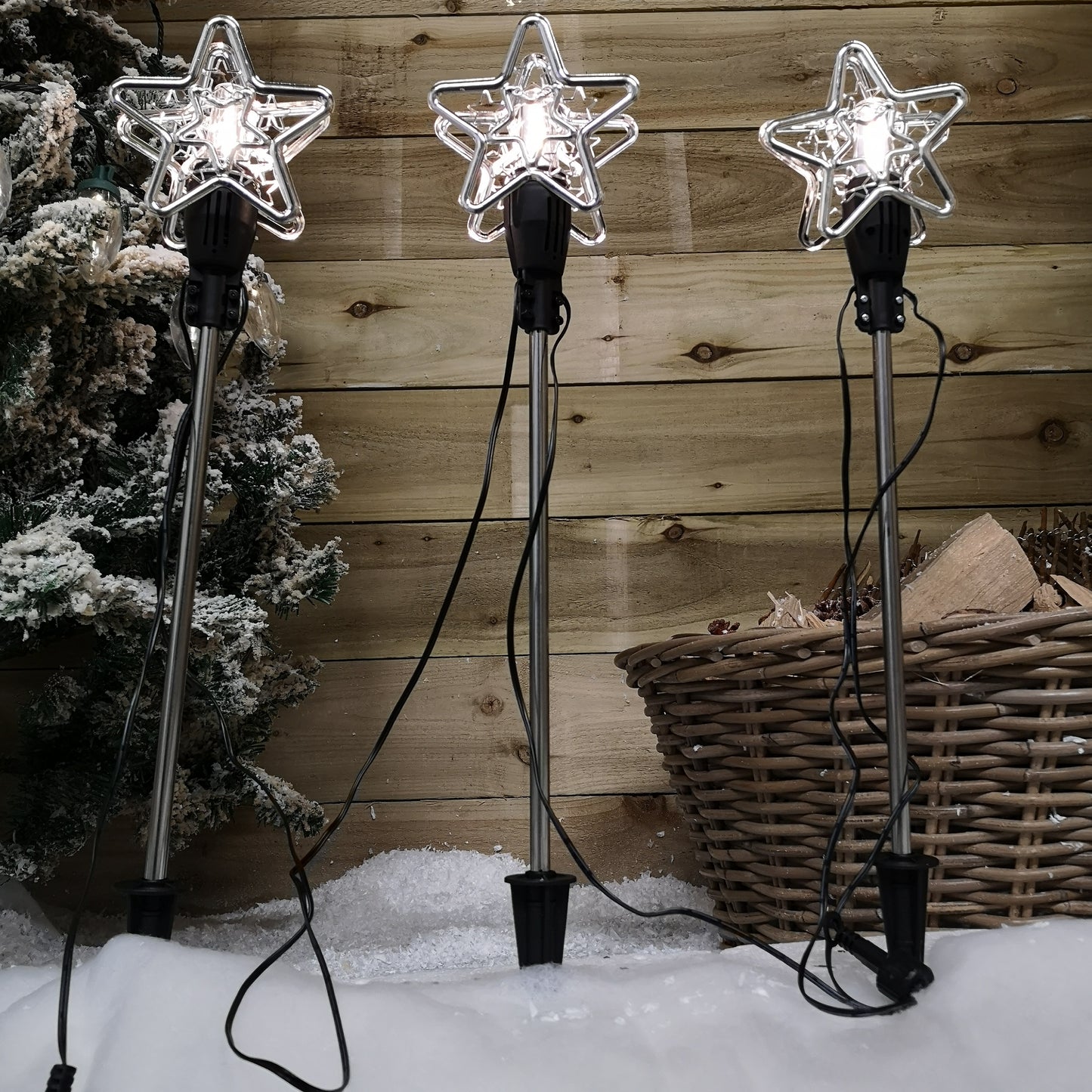 Set of 3 Christmas Star Flashing Warm White LED Connectable Pathfinder Lights