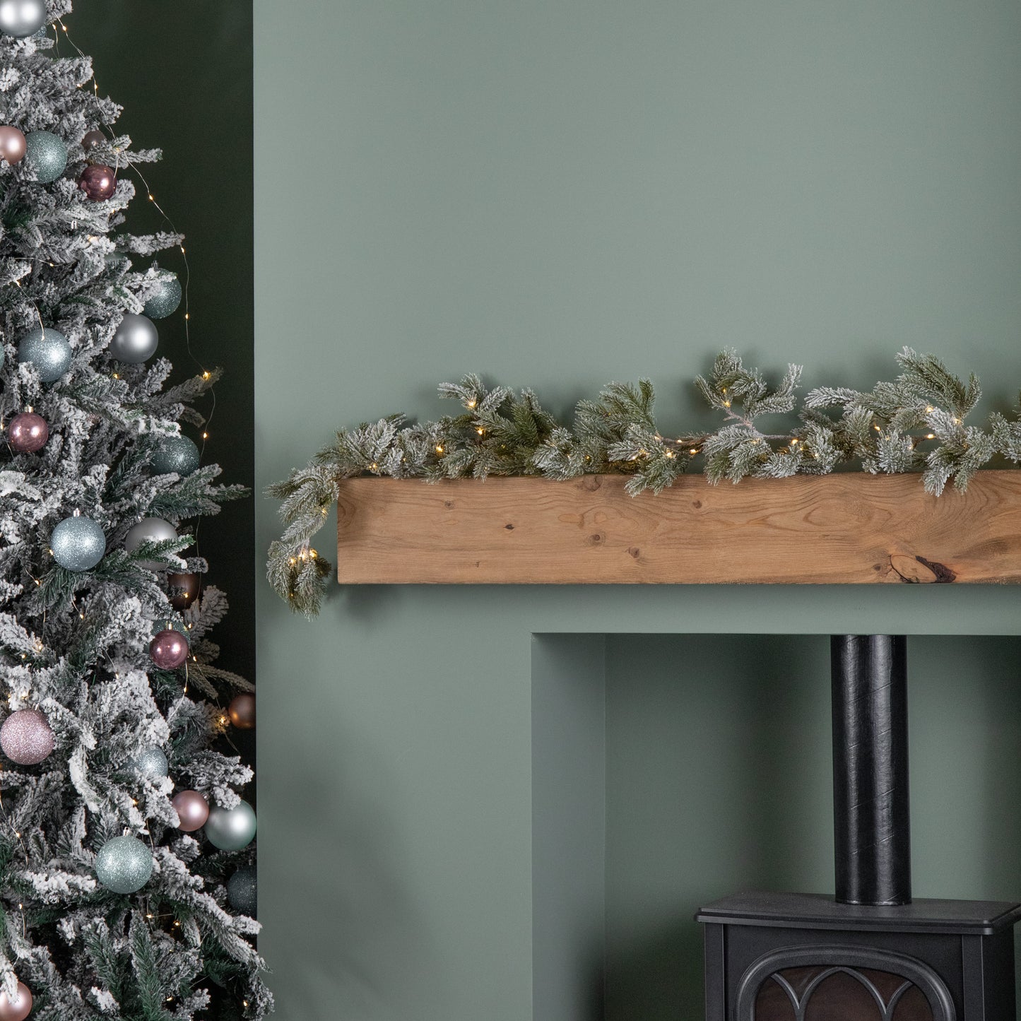 1.8m Frosted Pine Needle Christmas Garland with 120 Warm White LEDs