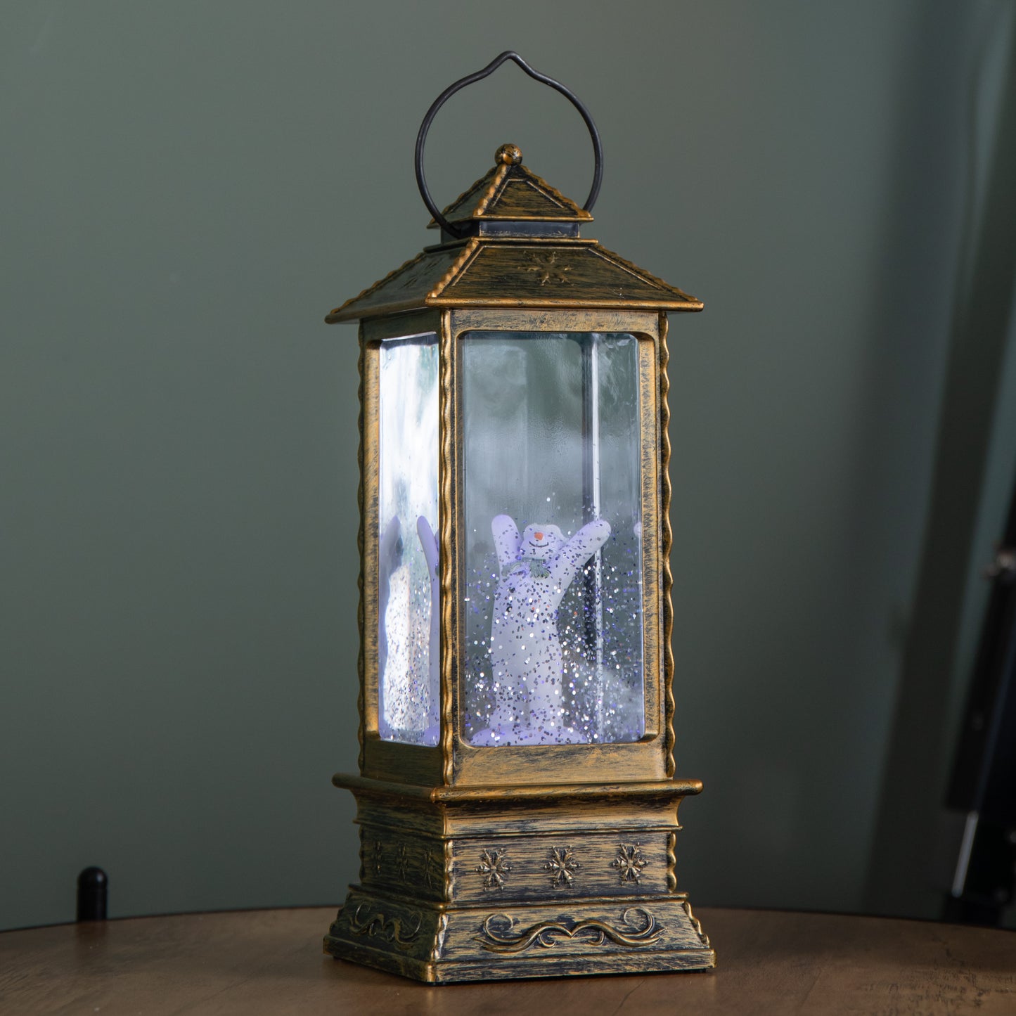 29cm Dual Powered Light up Christmas Water Spinner with The Snowman & RGB LEDs