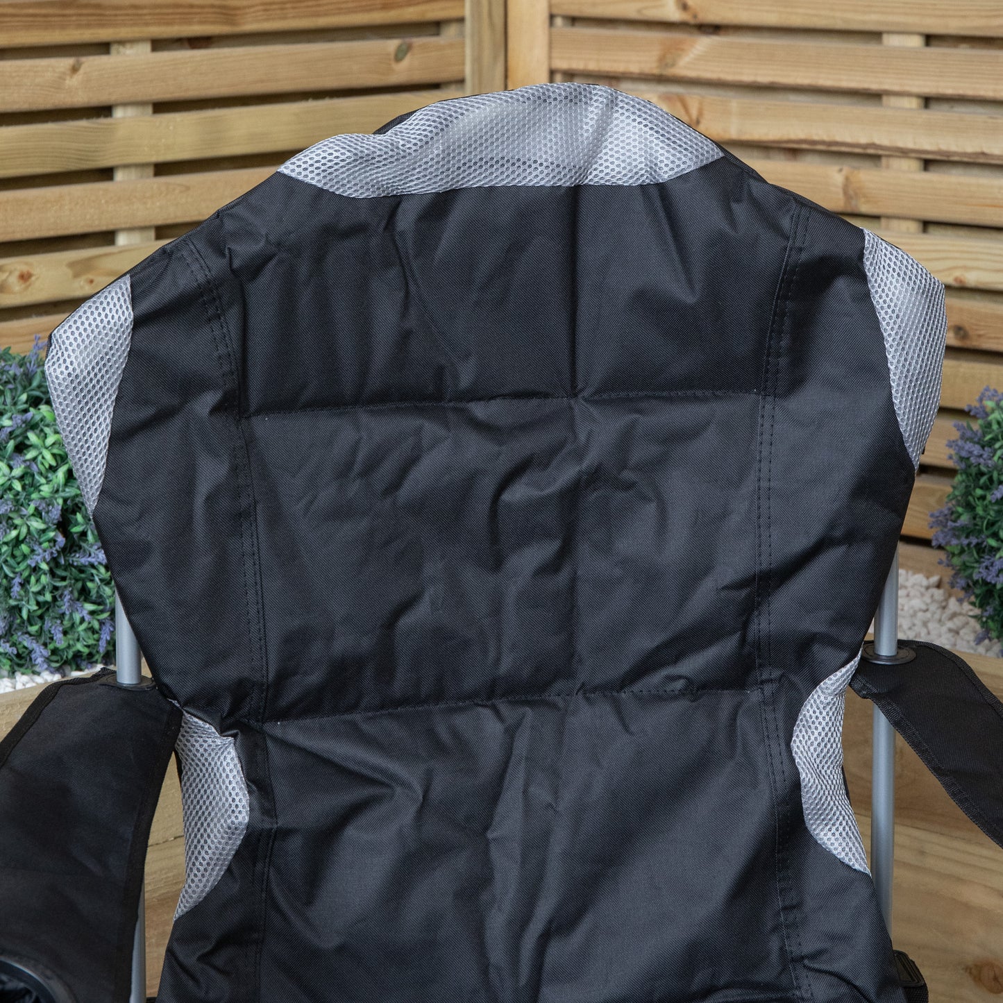 Luxury Padded High Back Outdoor Folding Chair with Cupholder in Black