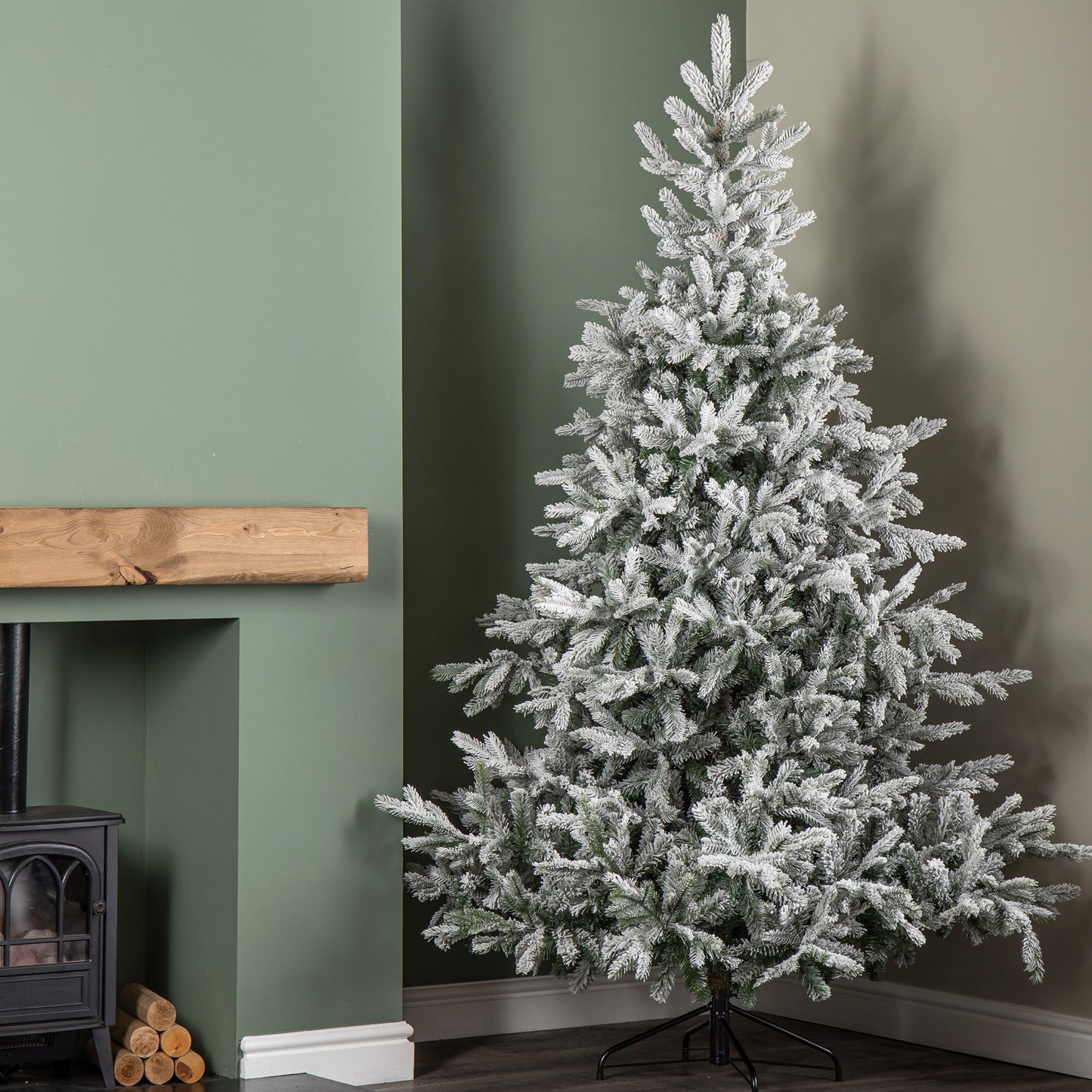 8ft (2.4m) Snowy Grandis Fir Artificial Christmas Tree with 2935 Tips & Metal Stand 