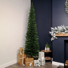 8ft (2.4m) Pencil Style Slim Artificial Christmas Tree in Plain Green