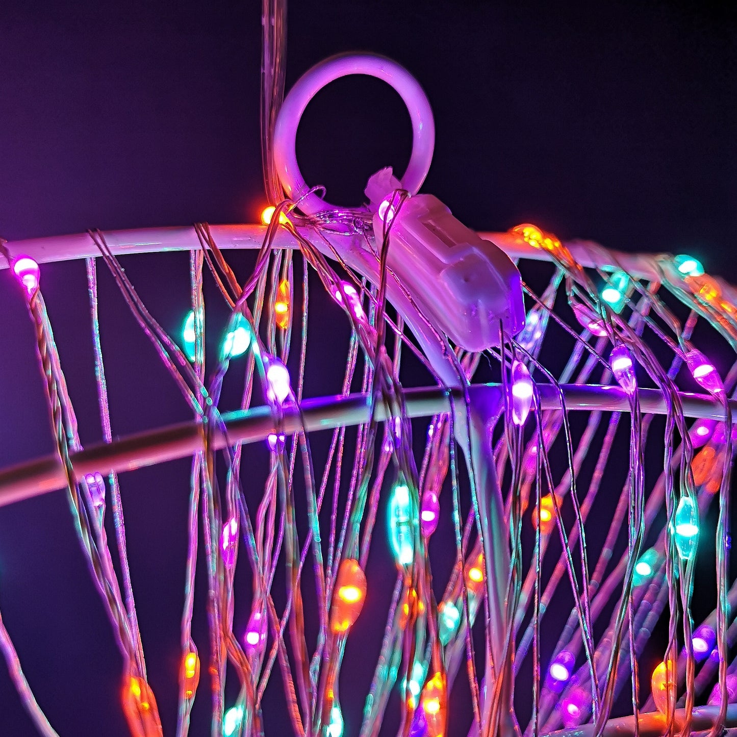 White Wreath With Rainbow LEDs 600 Bulb 45cm