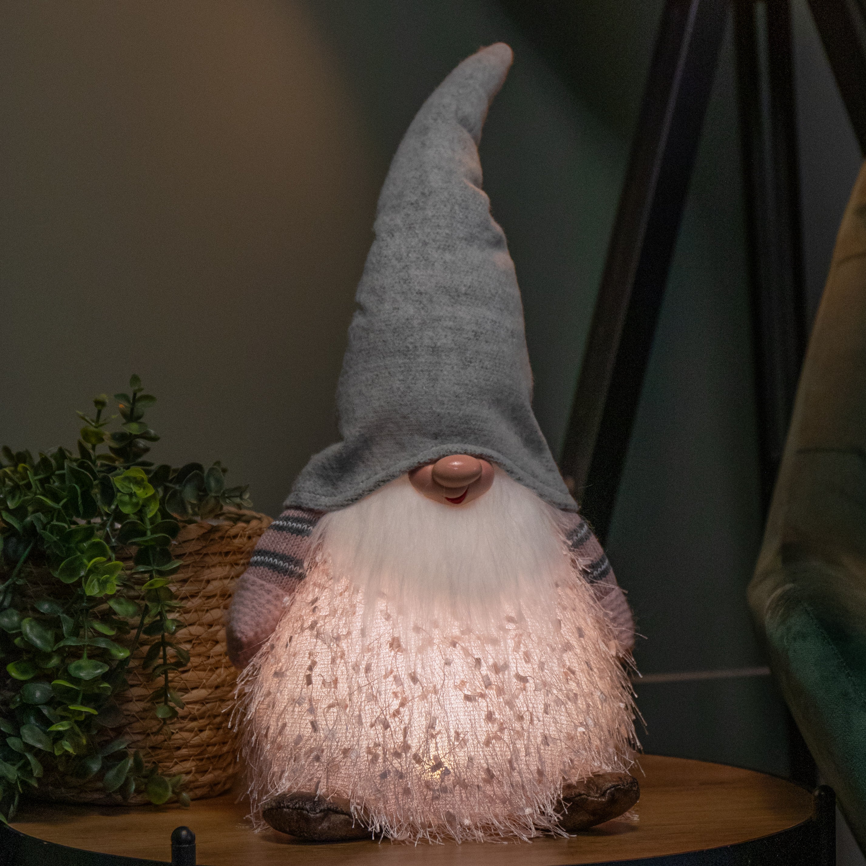  30cm Christmas Male Gonk with LED Light - Grey Hat