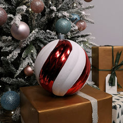 20cm Large Red & White Candy Cane Shatterproof Christmas Baubles Decorations