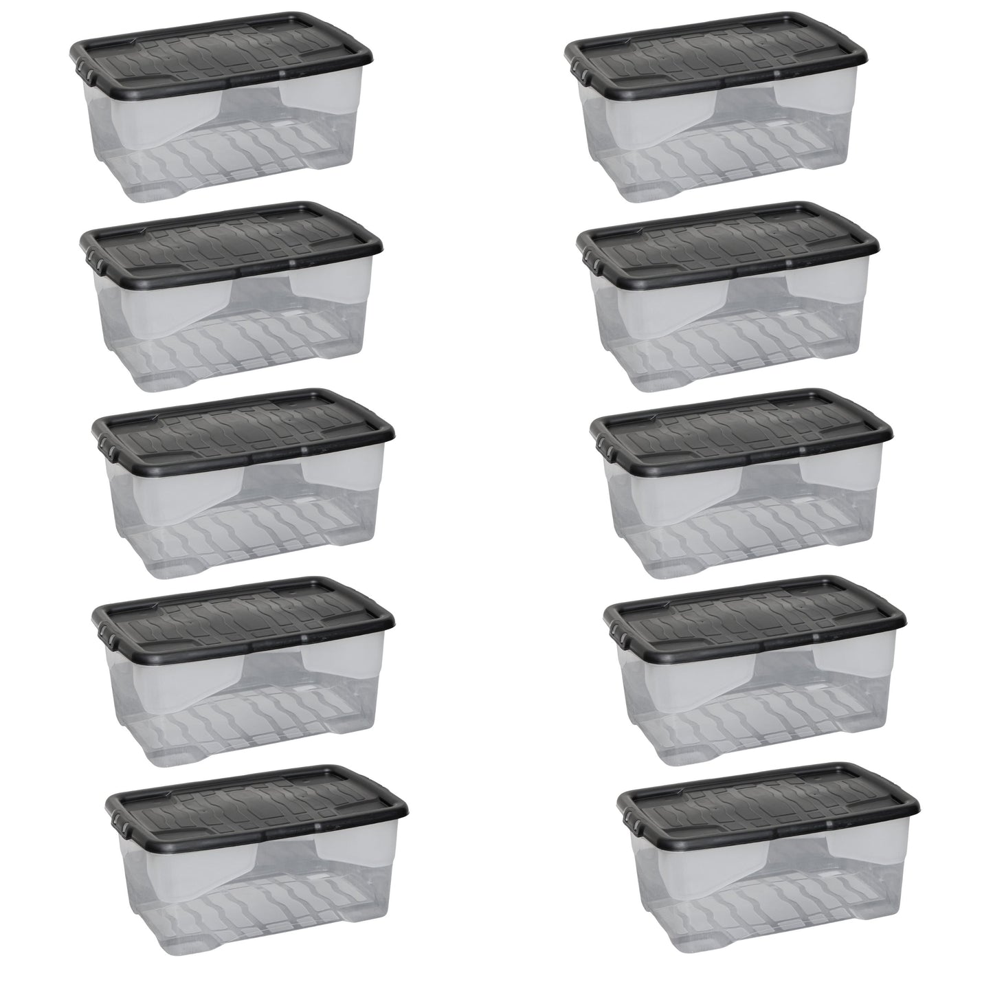 10 x 42L Clear Storage Box with Black Lid, Stackable and Nestable Design Storage Solution