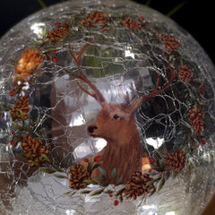 20cm Festive Christmas Crackle Effect Glass Reindeer LED Light Ball