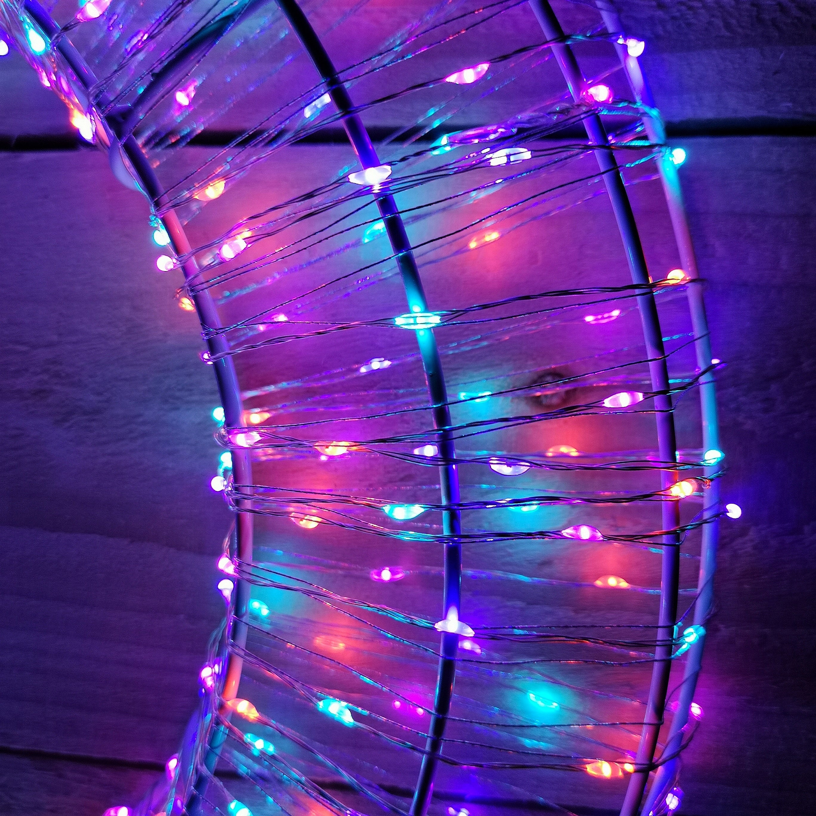 White Wreath With Rainbow LEDs 600 Bulb 45cm