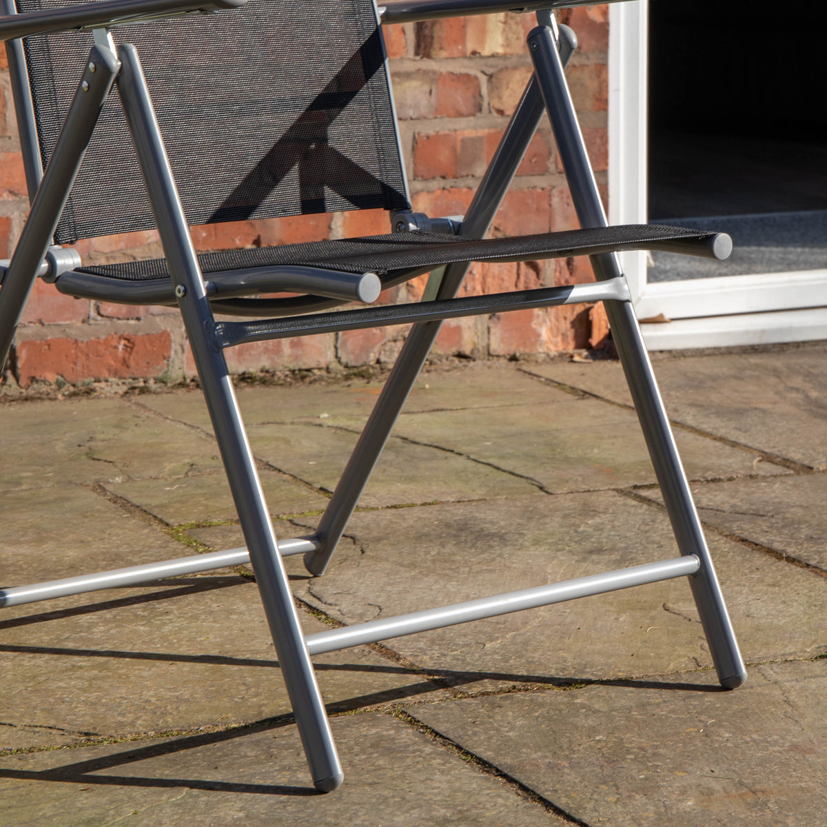2 x Multi Position High Back Reclining Garden / Outdoor Folding Chair in Black and Silver