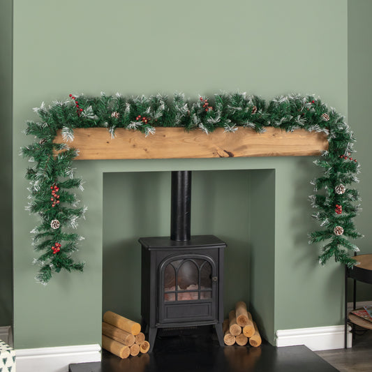 2.7m Green Mixed Needle Christmas Garland with Pine Cones and Red Berries