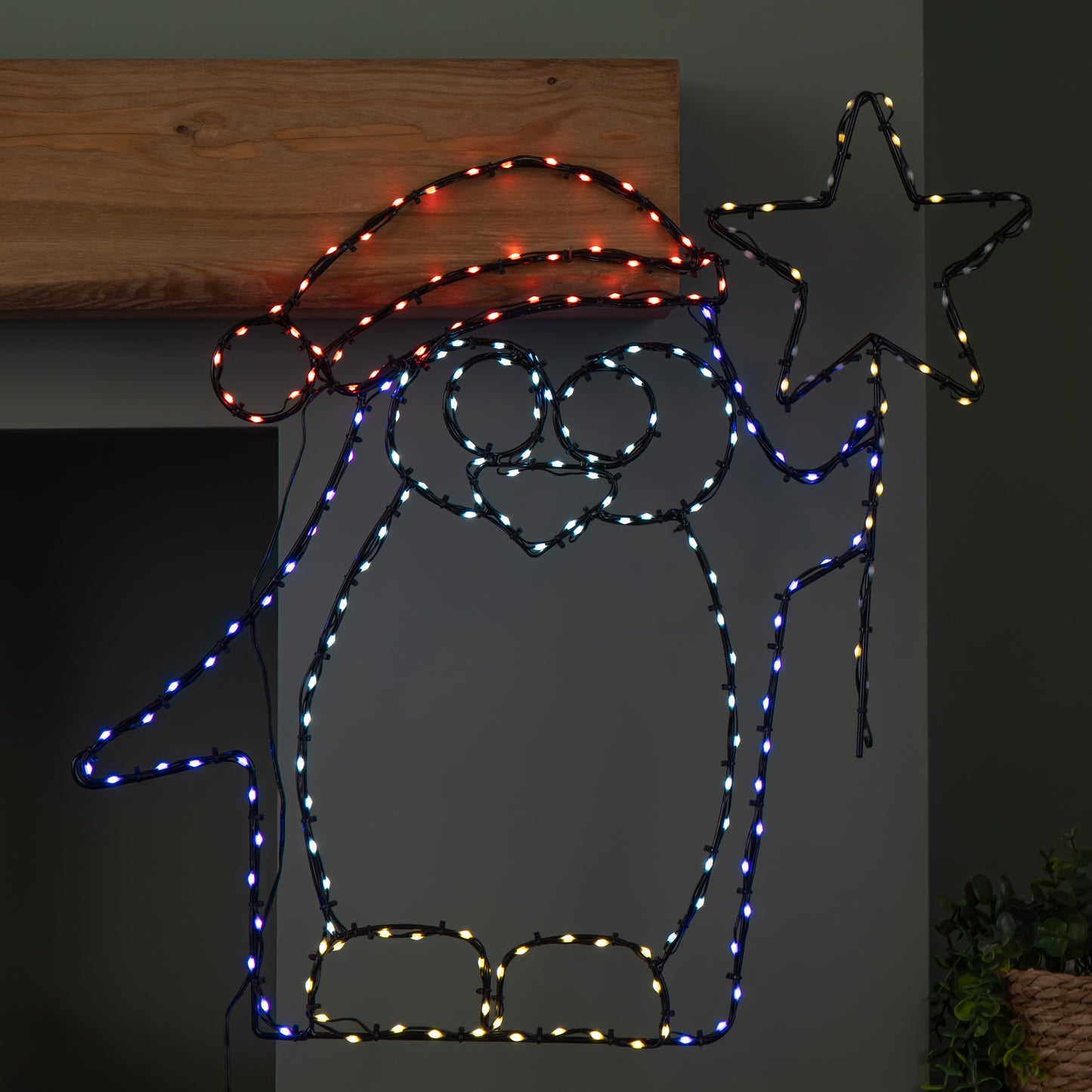 58cm x 52cm Light up FlexiBrights Christmas Penguin with Star & 221 Multi-Coloured LEDs