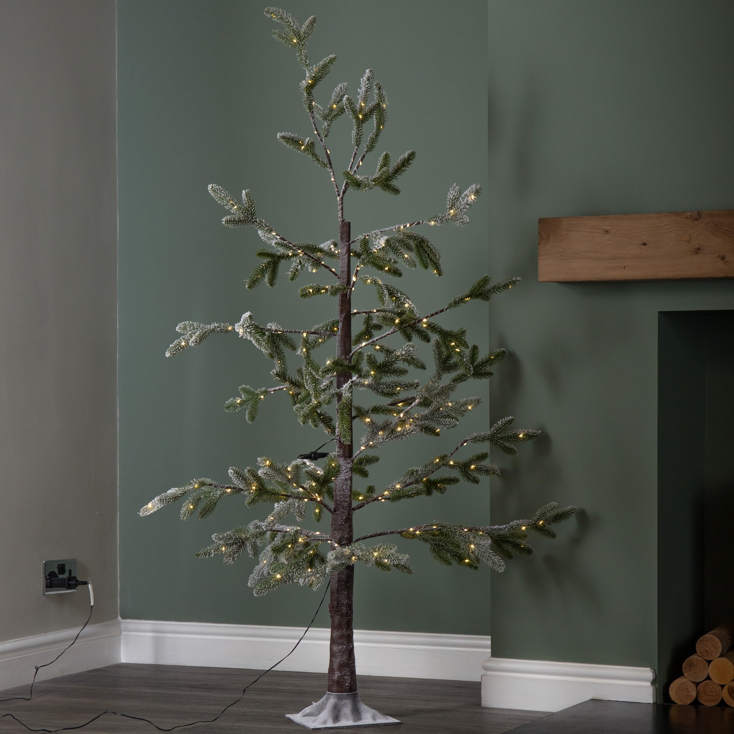 Factory Seconds: 5ft (1.5m) Light up Green Snowy Noel Christmas Tree with Stand and Warm White LEDs