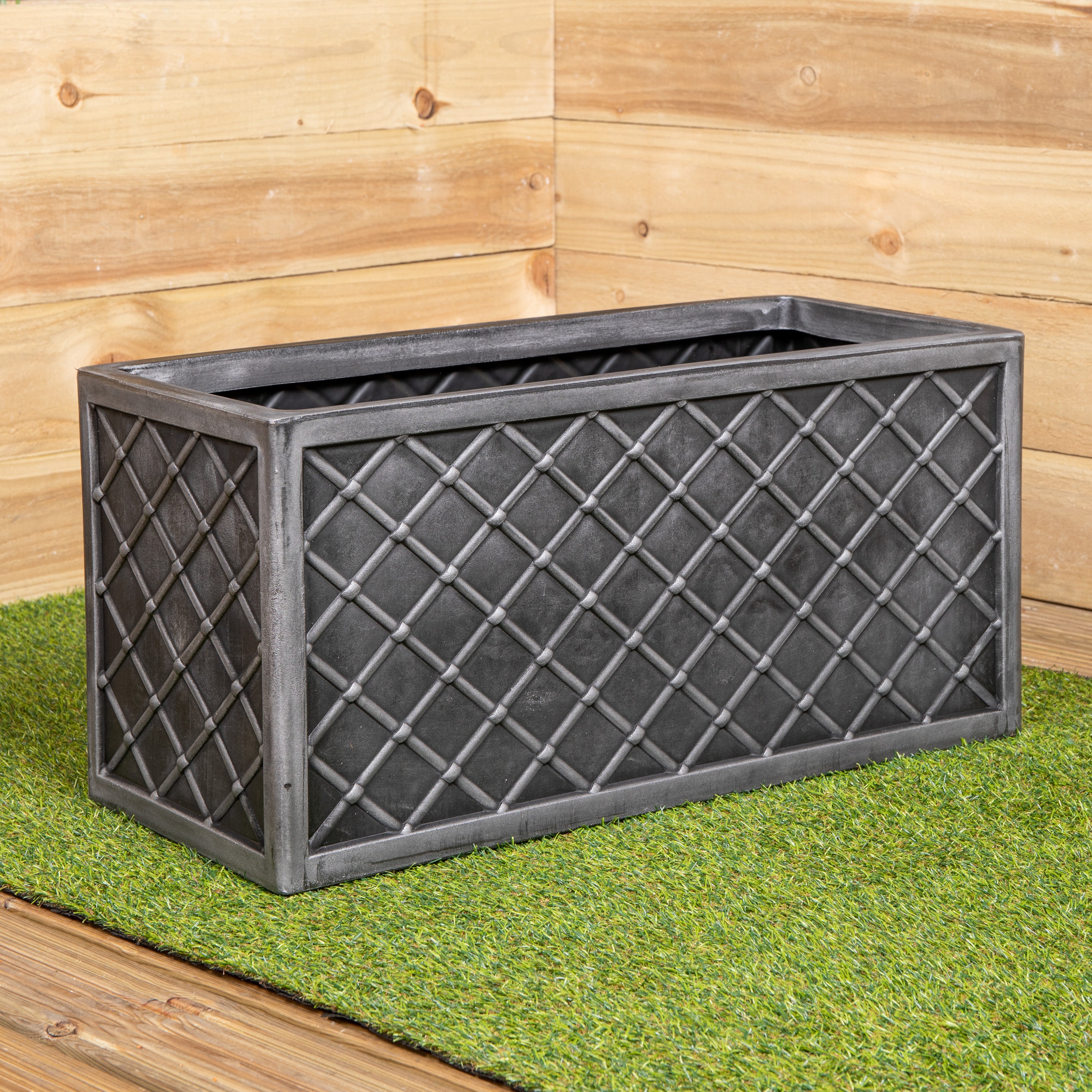 70cm Lazio Grey Plastic Pewter Effect Garden Patio Plant Pot Planter