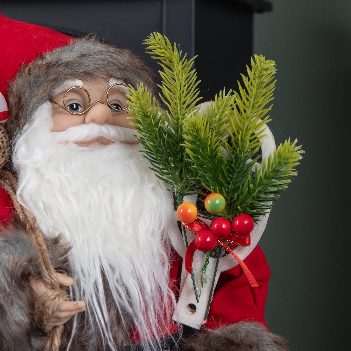 45cm Standing Traditional Santa Claus Christmas Decoration with Gift Sack