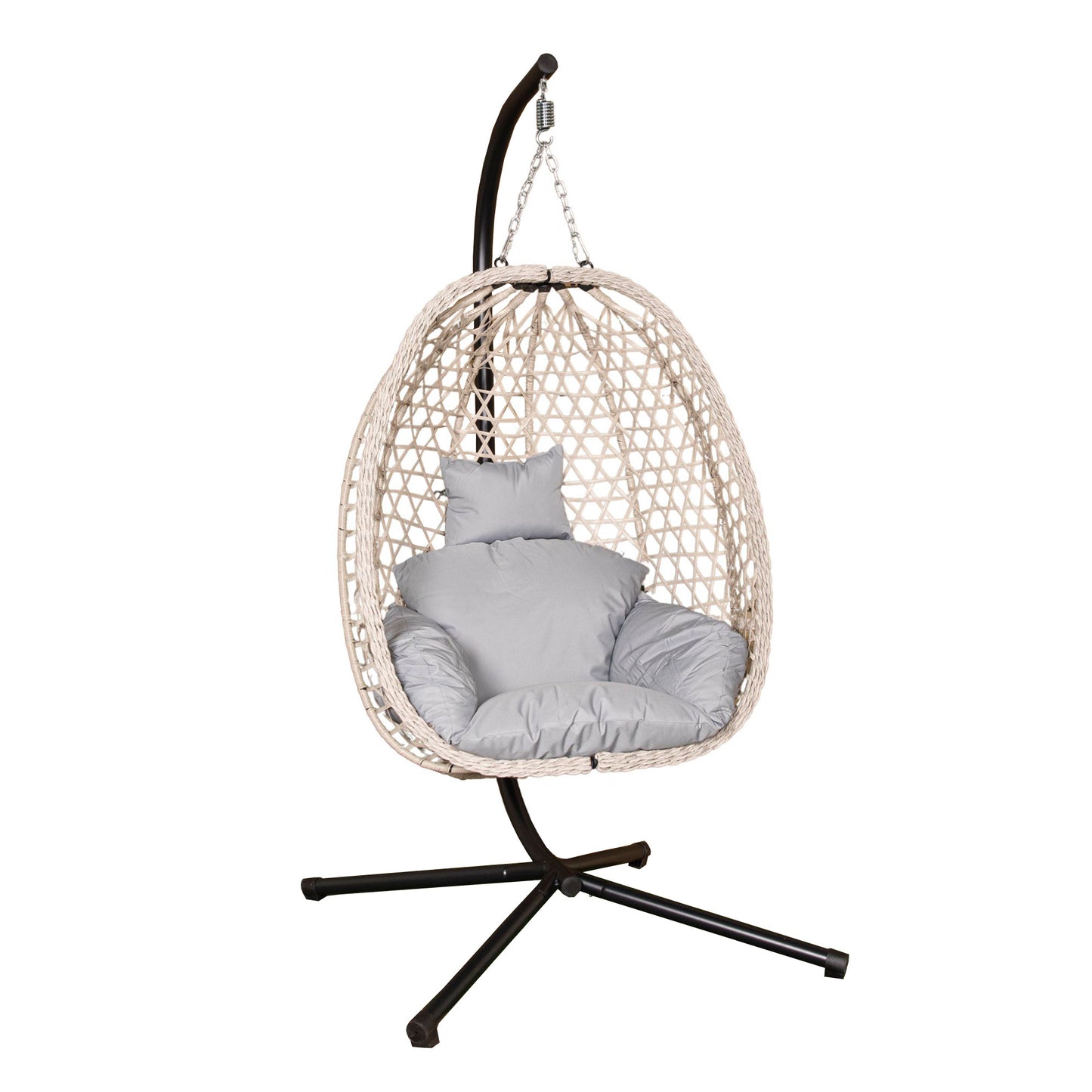 Samuel Alexander Hanging Garden Rattan Egg Chair with Steel Frame and Waterproof Cover in Cool Grey