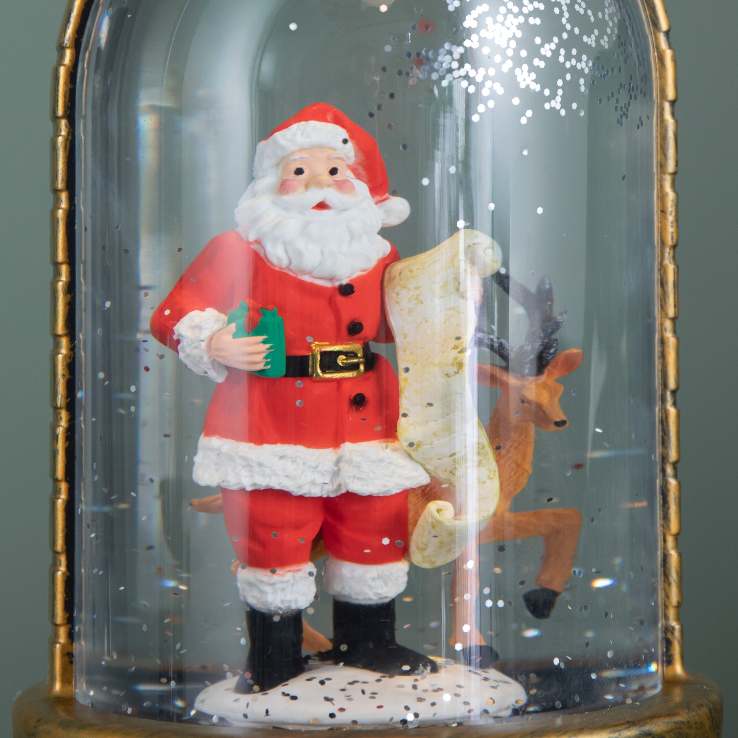 29cm Battery Operated Light up LED Christmas Cloche Water Spinner with Santa & Deer Scene