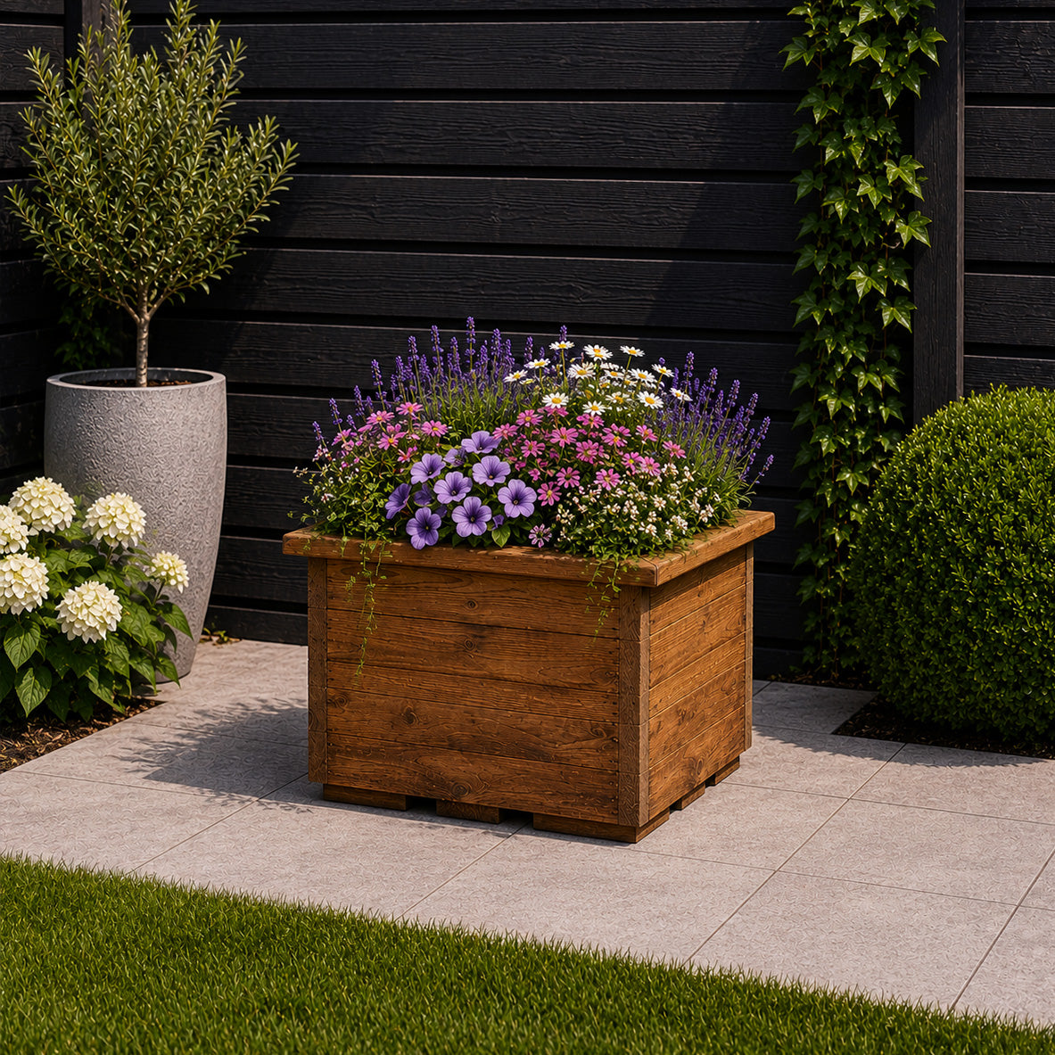 46cm x 46cm Large Rustic Chunky Wooden Garden Square Planter