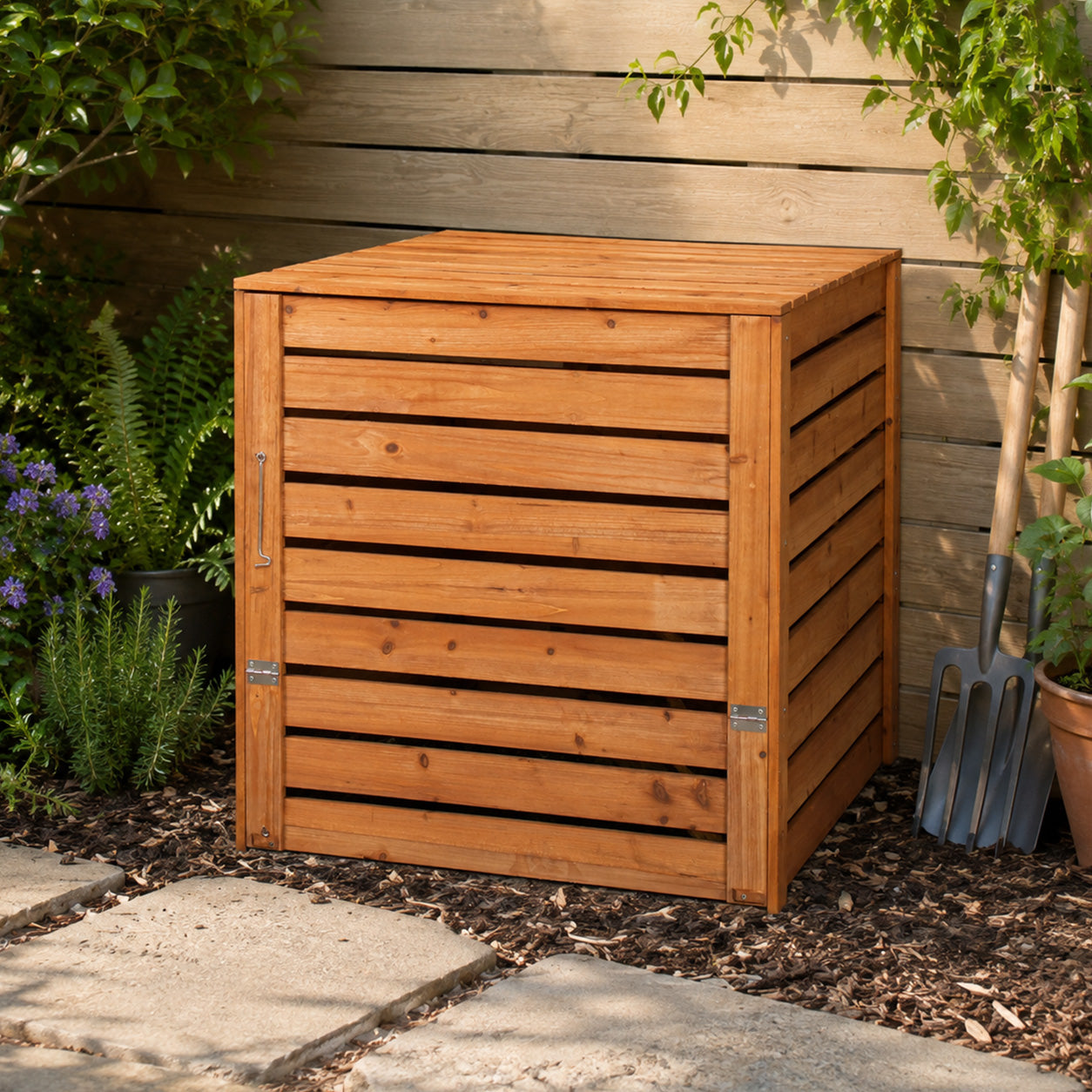 74 x 71cm Large Wooden Garden Waste Compost Bin with Removable Lid & Bottom Door