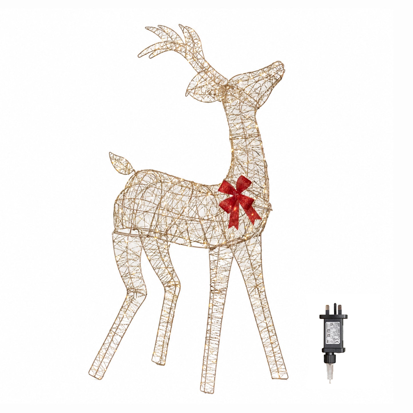 1.3m Light up Gold Twist Christmas Standing Reindeer with 300 Warm White LEDs