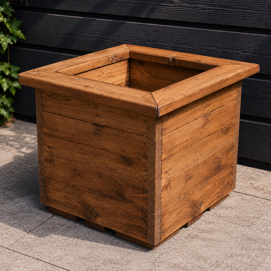46cm x 46cm Large Rustic Chunky Wooden Garden Square Planter