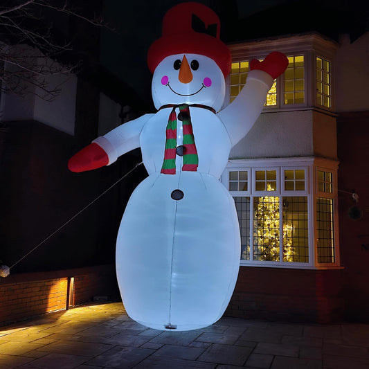 GIANT: 20ft (6m) Outdoor Inflatable Light up Christmas Snowman with Raised Arm with 28 LEDs
