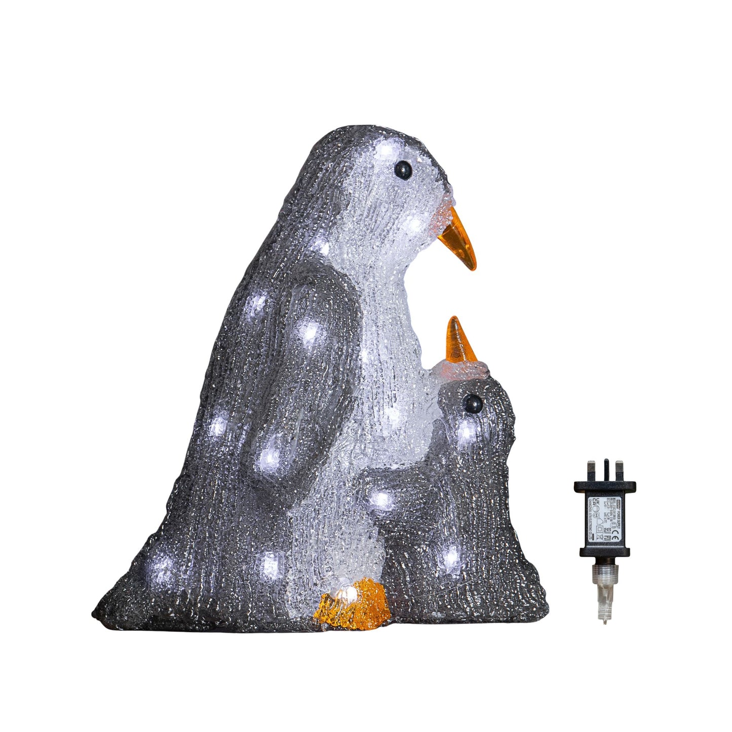 28cm Light up Acrylic Mother and Chick Penguin Christmas Decoration with 30 White LEDs