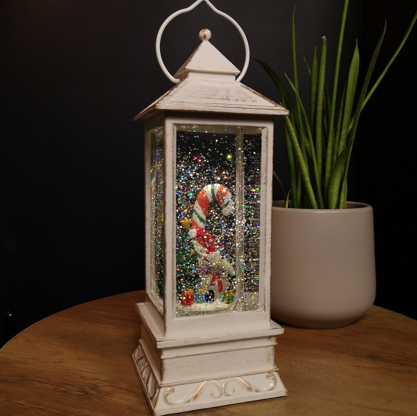 29cm LED Christmas Glitter Water Spinner Antique Lantern Snowy Mouse Scene