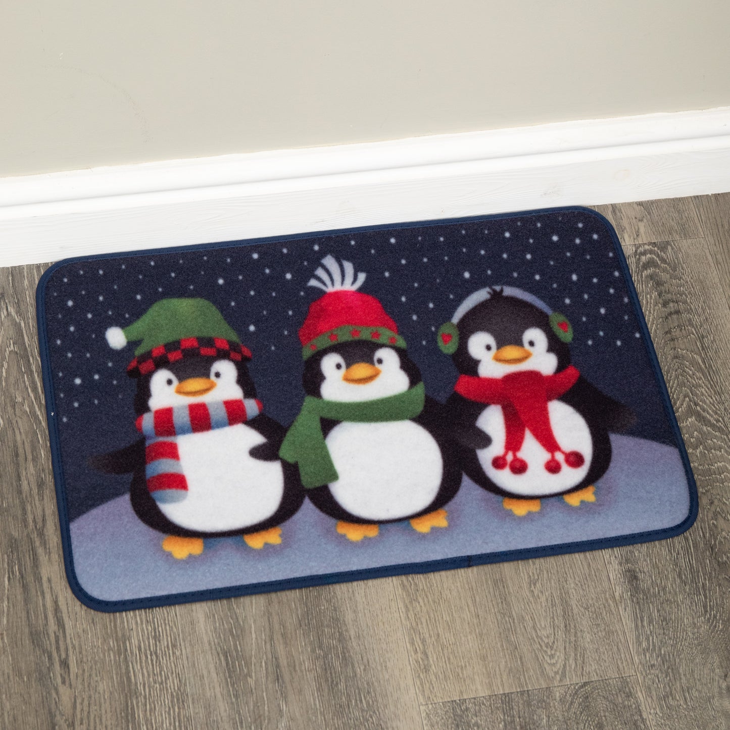 60cm x 40cm Frosty Penguins Fabric Christmas Doormat