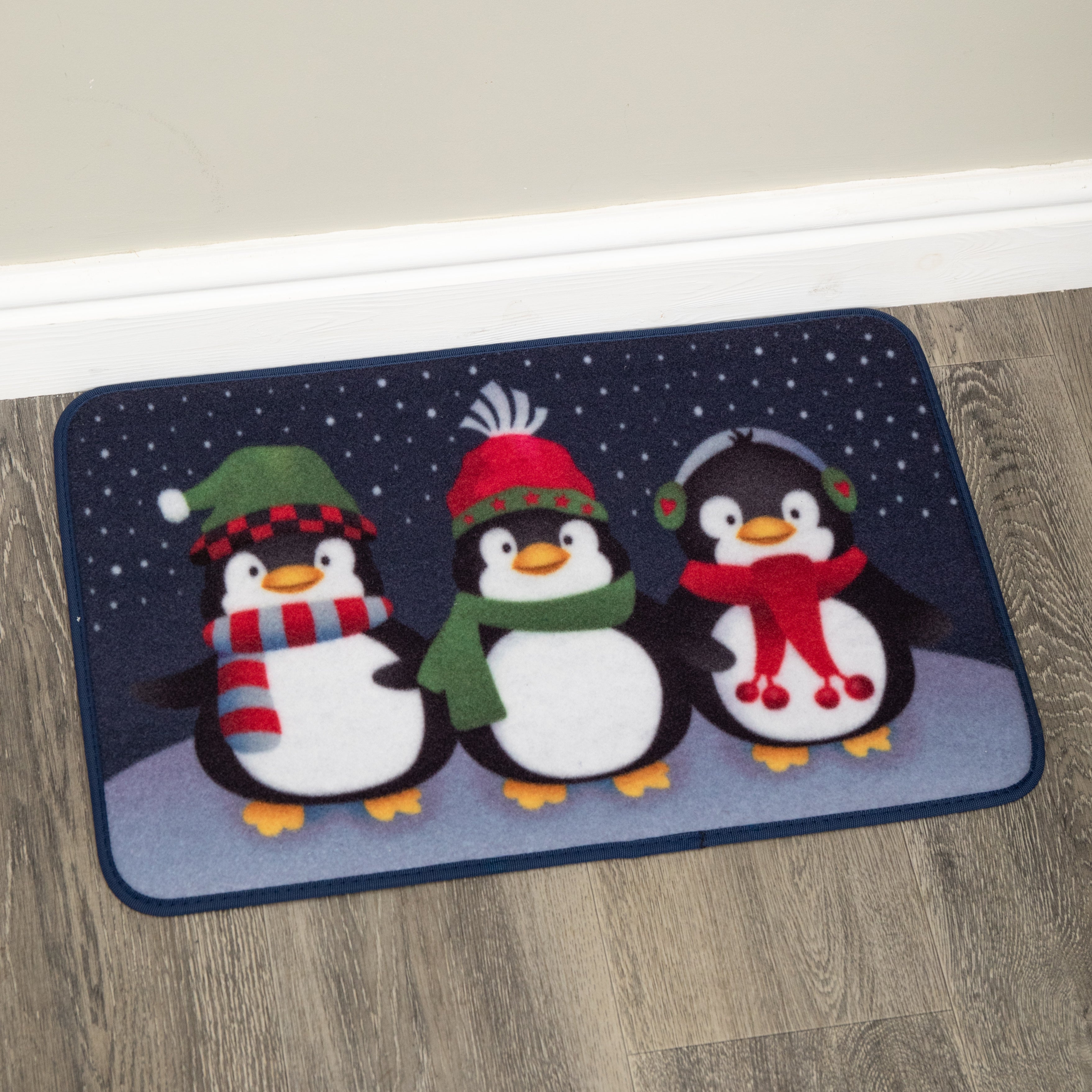 60cm x 40cm Frosty Penguins Fabric Christmas Doormat