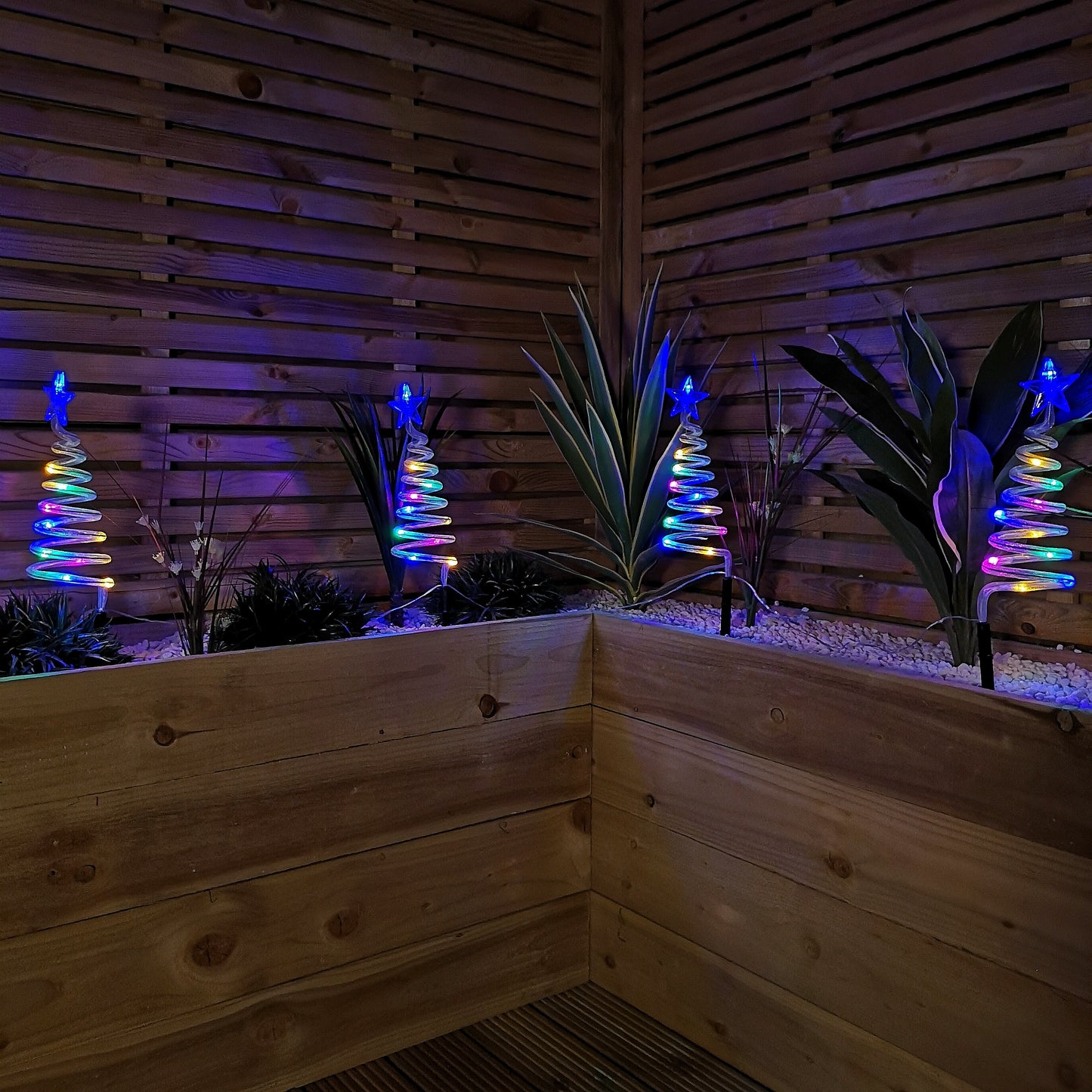 Set of 4 Battery Operated LED Multi Coloured Spiral Tree Path Lights Christmas Decoration with Timer