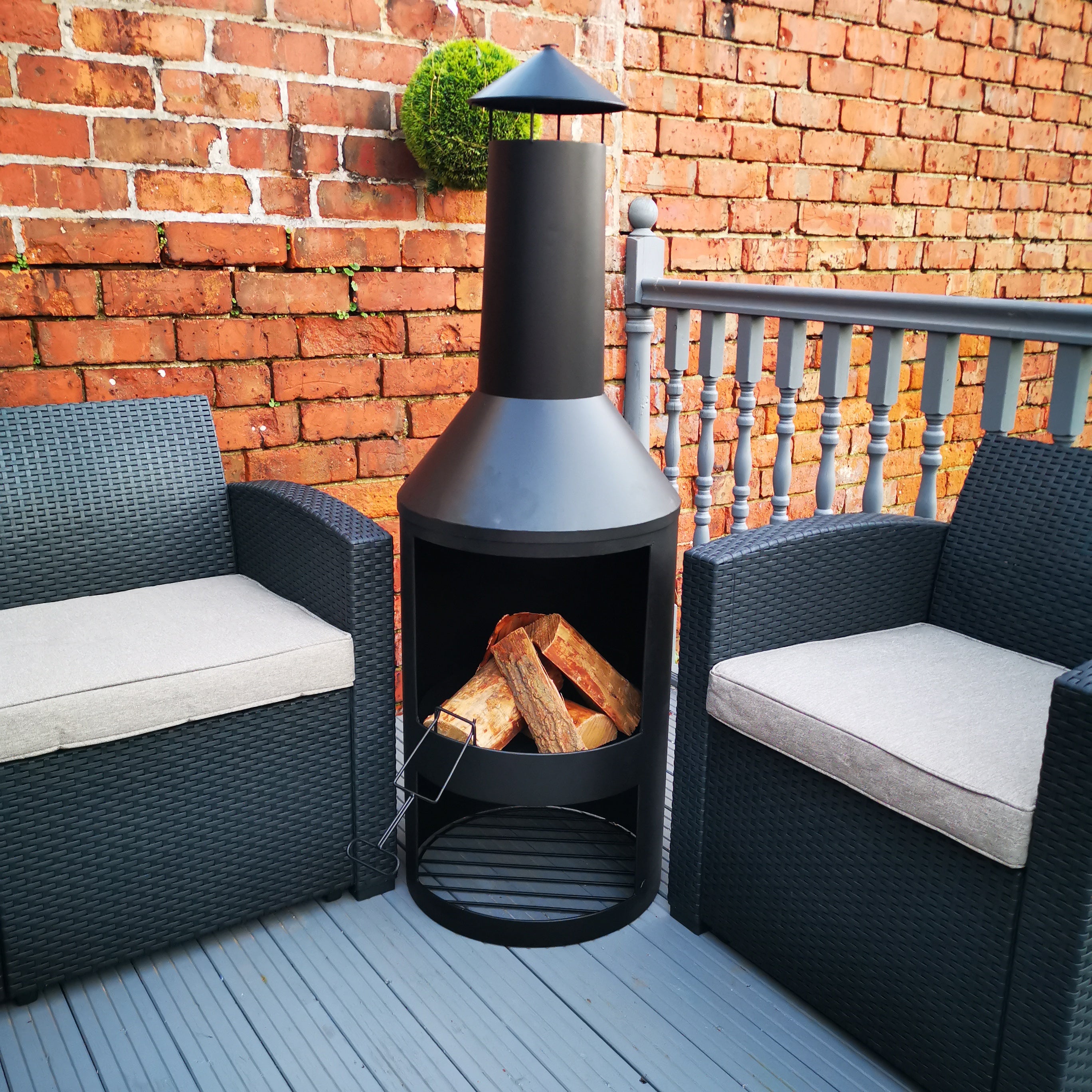 1.4m Tall Outdoor Garden Patio Chiminea Log Burner Fire Pit with Log Store & Cover