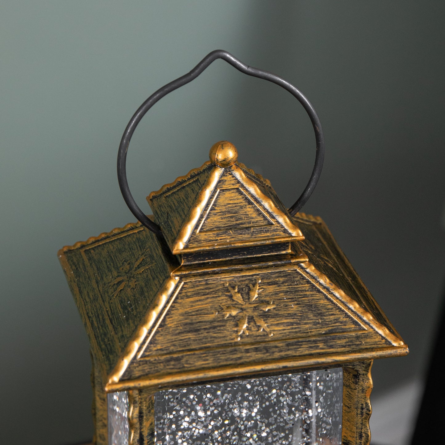 27cm Dual Powered Light up Antique Lantern Christmas Water Spinner with Santa Scene