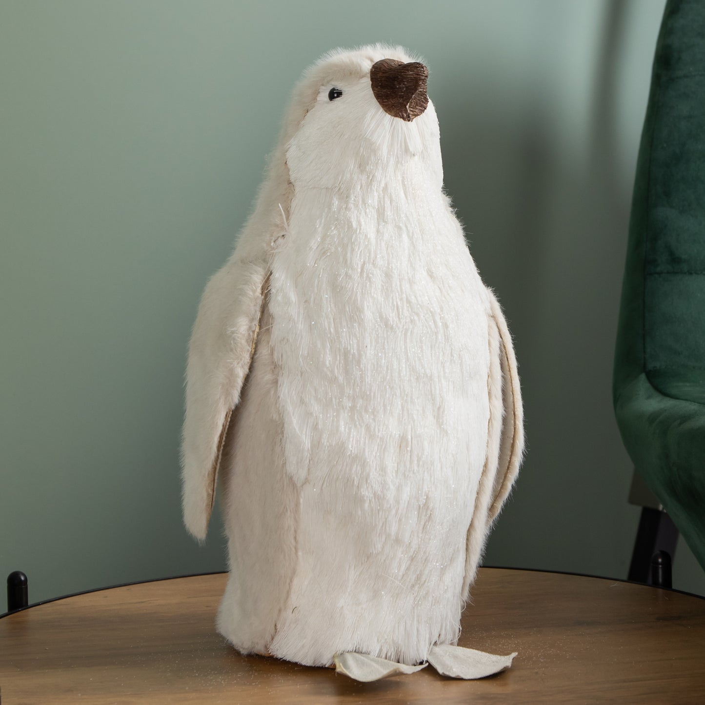 33cm Indoor Standing White Bristle Penguin Christmas Decoration