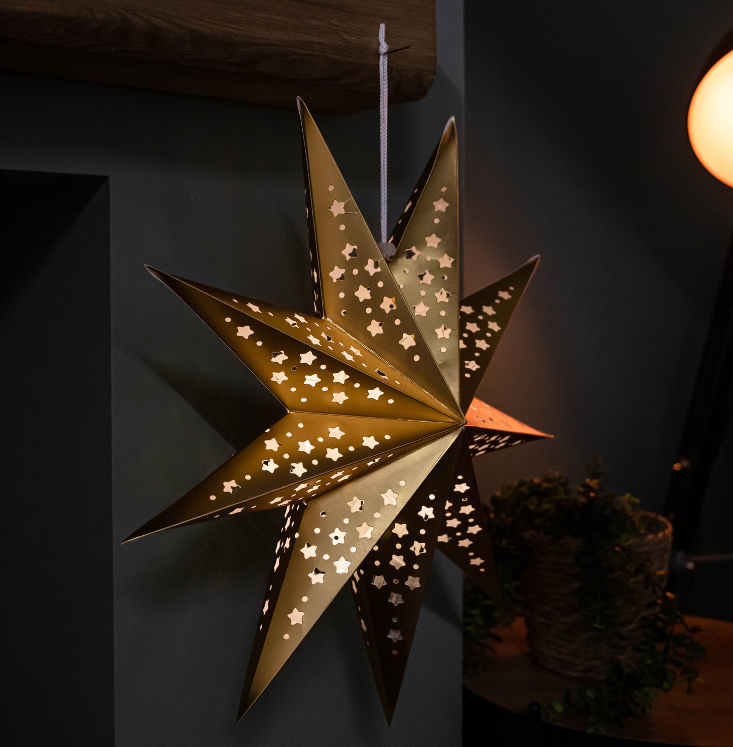 50cm Battery Powered Light up Gold Origami Hanging Christmas Star with LEDs