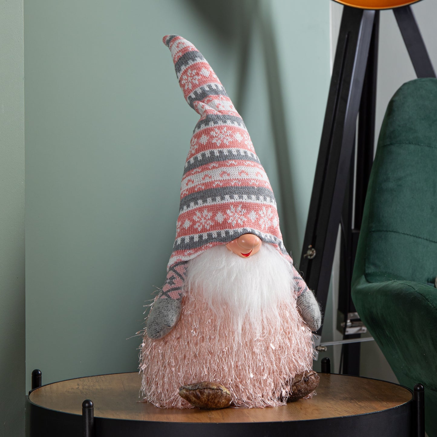 30cm Christmas Male Gonk with LED Light - Striped Hat