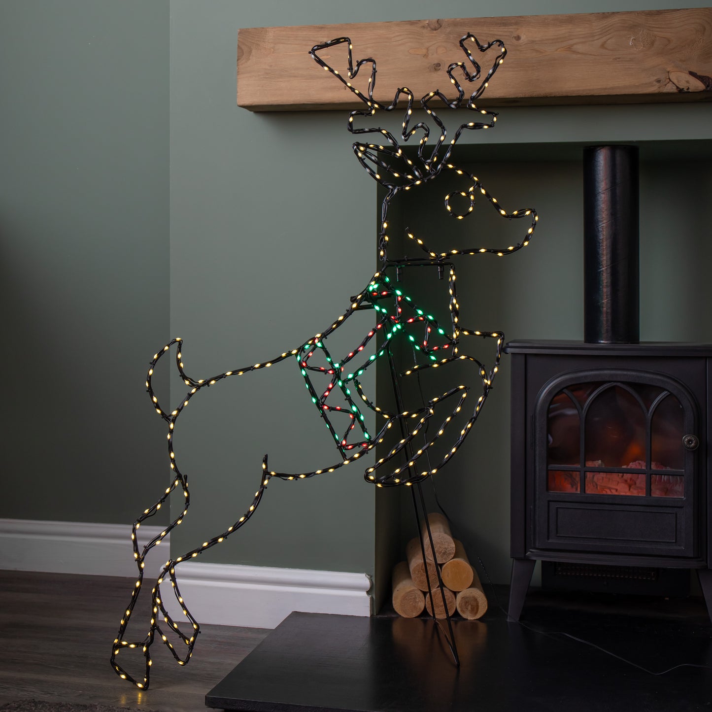 1.1m x 73cm Light up Prancing Christmas Reindeer with 350 Multi-Coloured LEDs