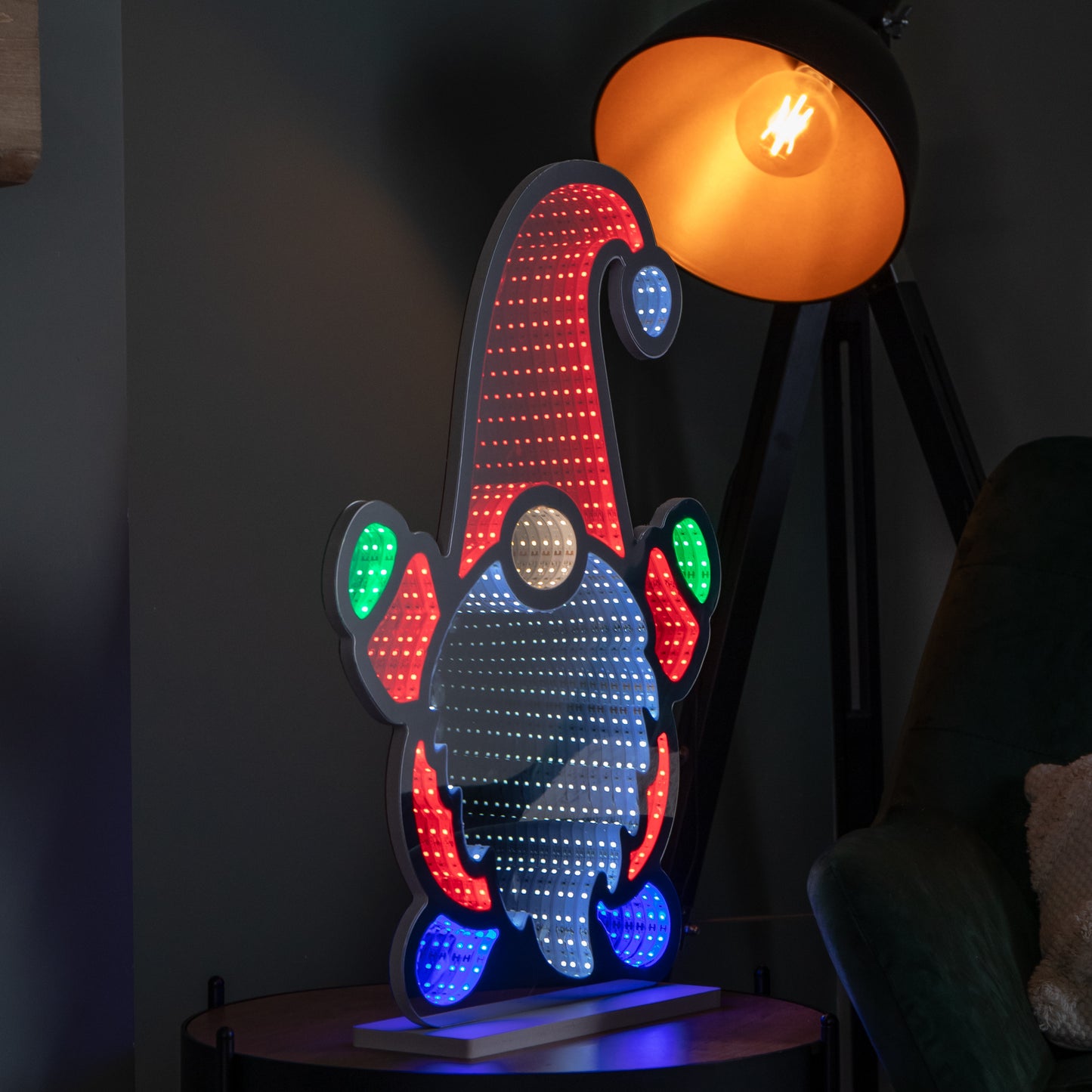 60cm Light up Christmas Gnome Infinity Light Decoration with Multi-Coloured LEDs
