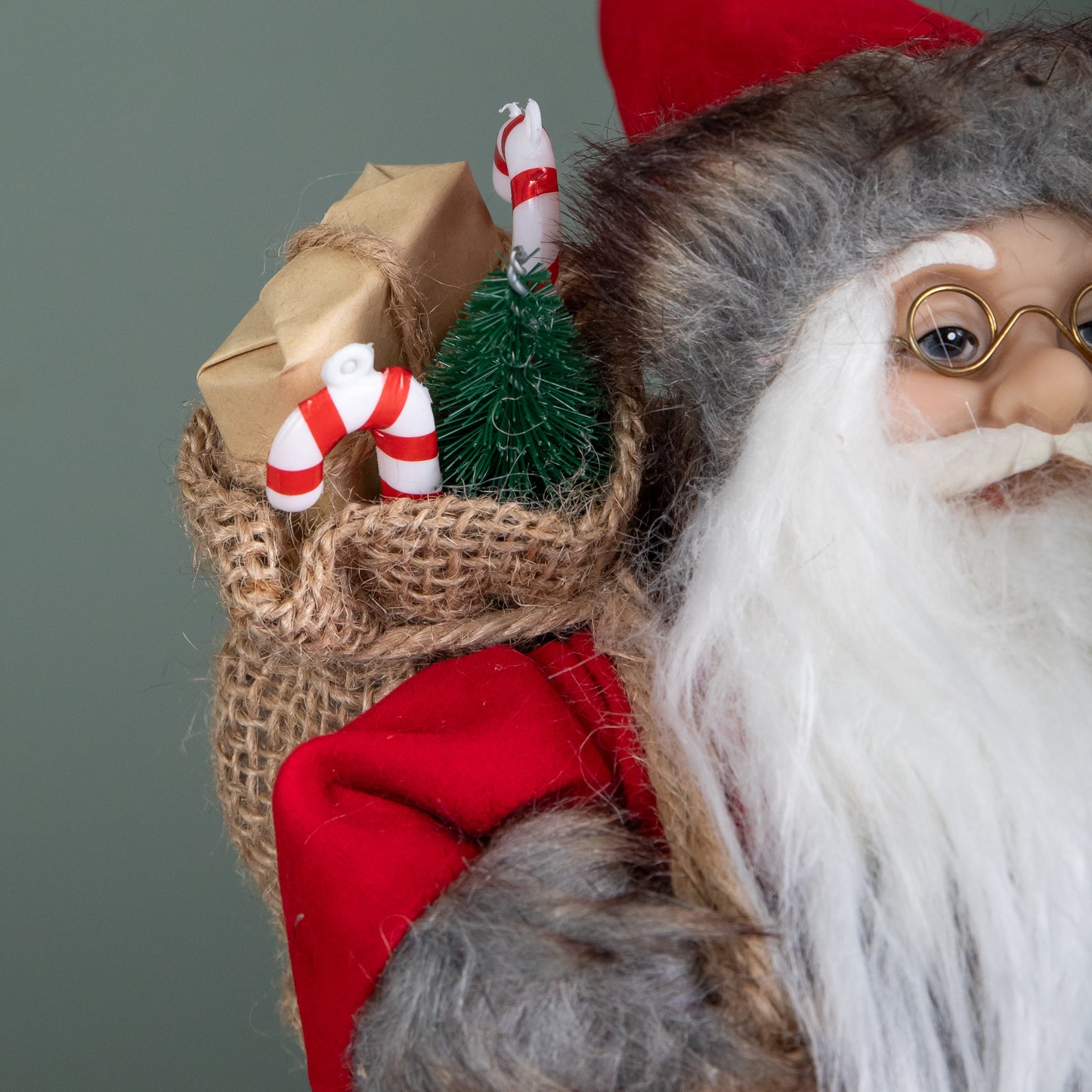 30cm Standing Traditional Santa Claus Christmas Decoration with Gift Sack