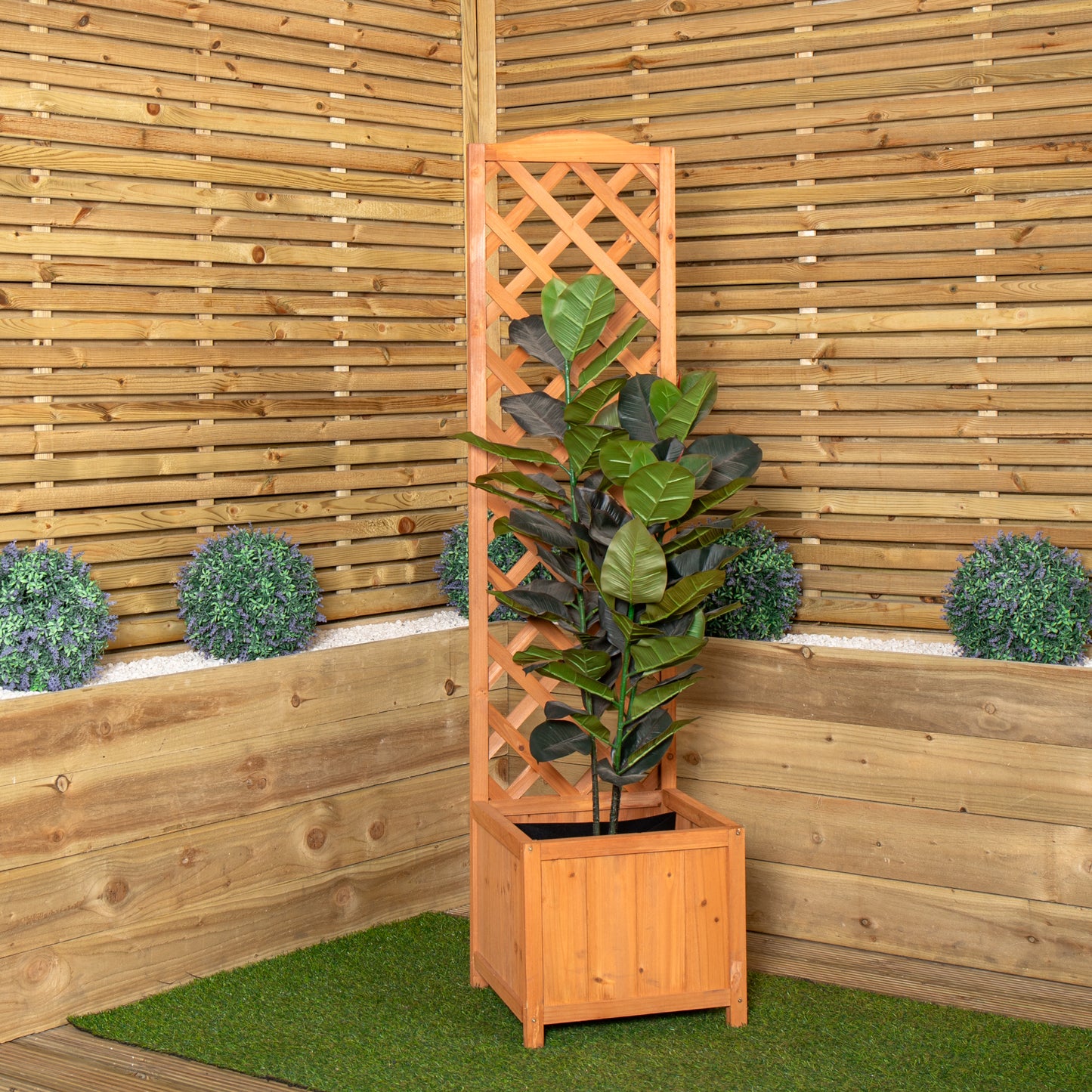 1.6m Samuel Alexander Natural Wooden Freestanding Garden Trellis with Raised Bed Planter