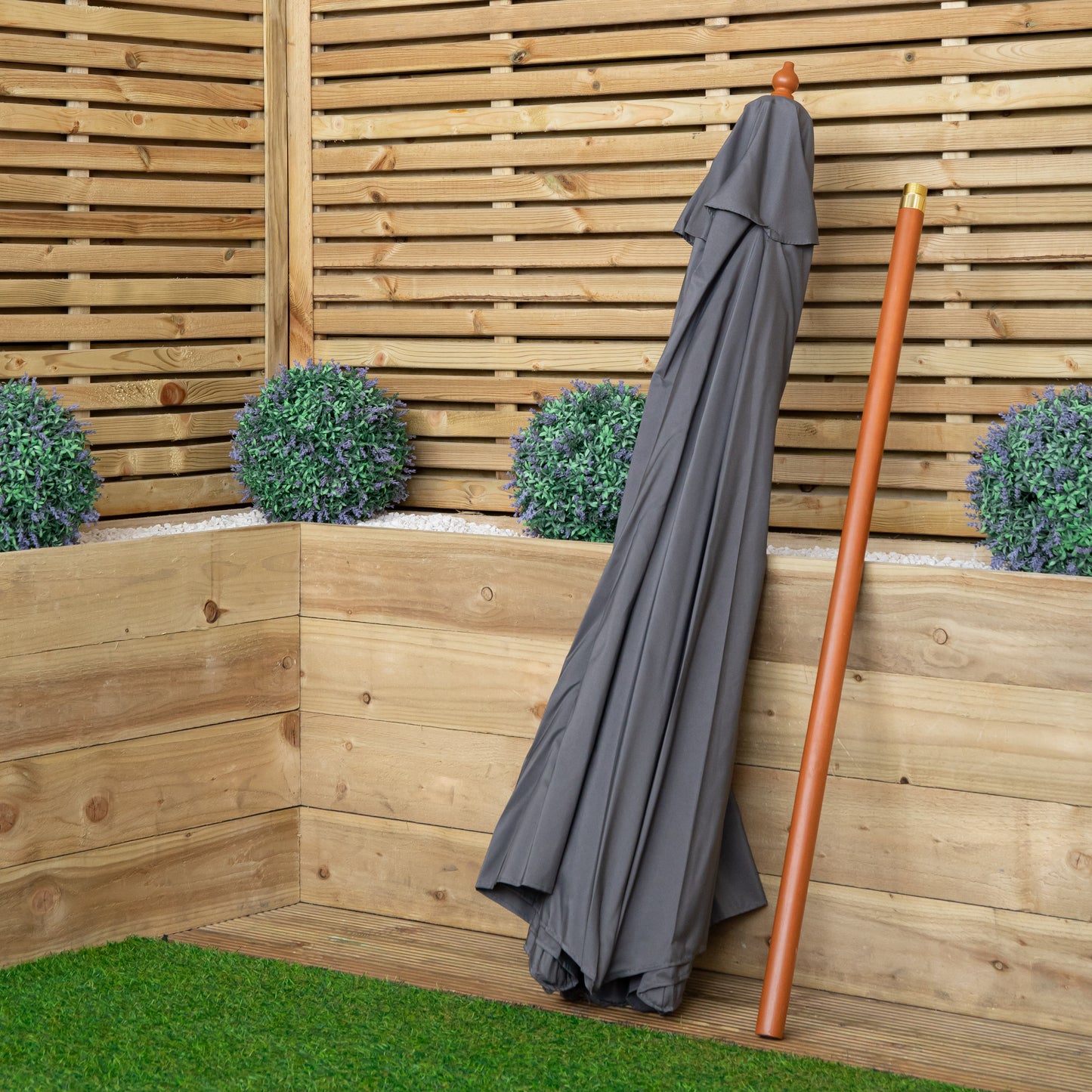 Samuel Alexander 2.7m Outdoor Wooden Garden Parasol Sun Shade with Carry Bag in Grey