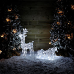70cm Soft Acrylic Flashing LED Reindeer and Sleigh Christmas Decoration with Timer in Cool White