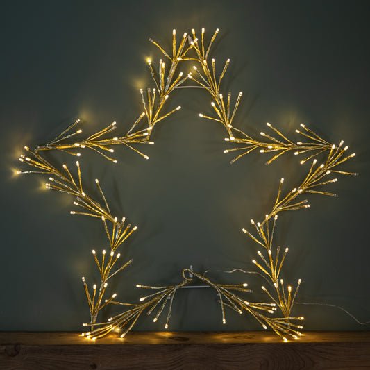60cm Light up Gold Christmas Star with 150 Static and Flashing Warm White LEDs