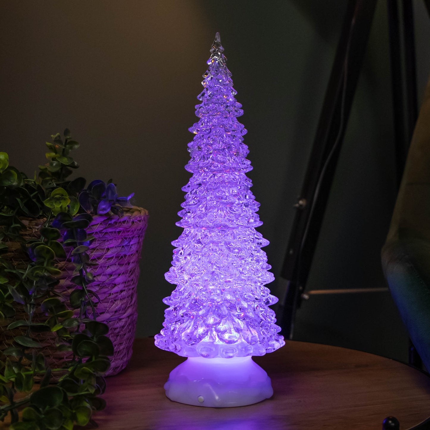Factory Seconds: 32cm Dual Power LED Christmas Glitter Water Spinner Colour Changing Tree