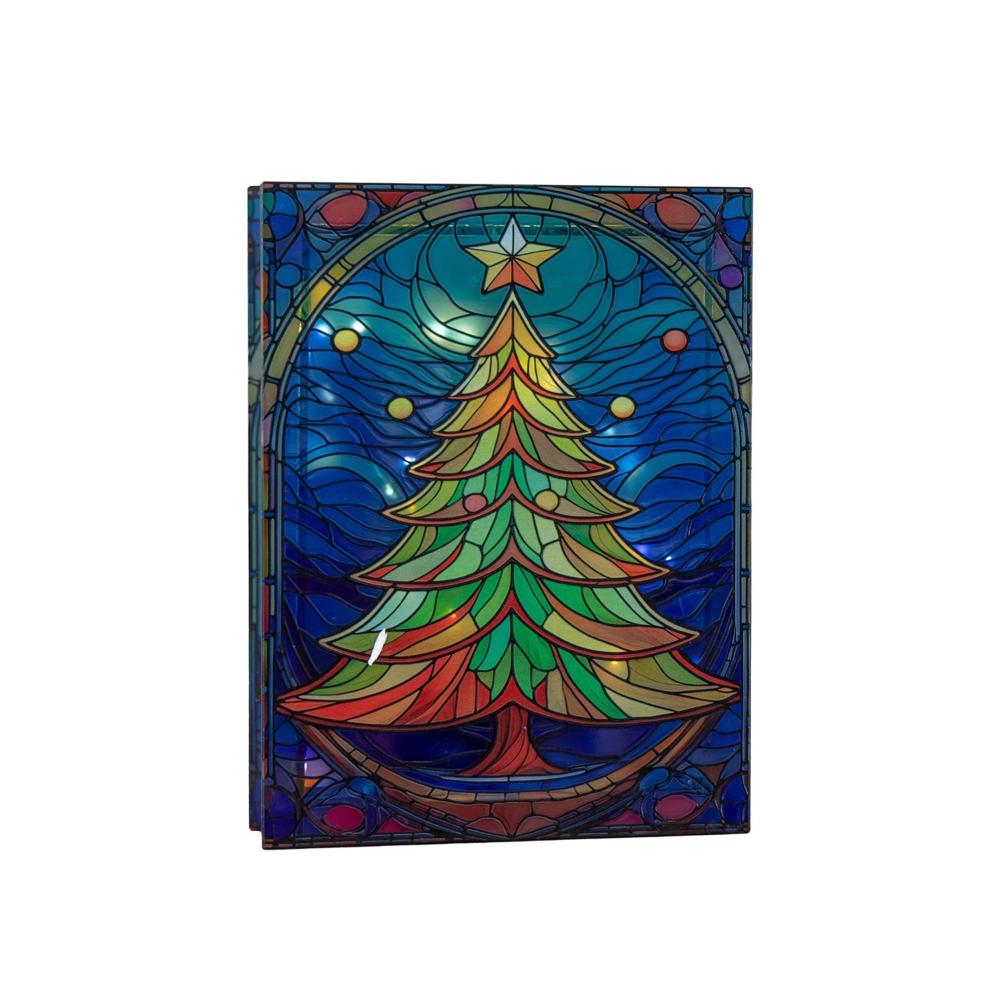 28cm Battery Operated Light up Christmas Tree Stained Glass Decoration with LEDs