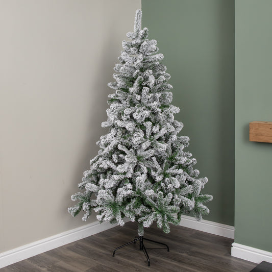 7ft (2.1m) Snowy Imperial Pine Green Fir Christmas Tree with Metal Stand