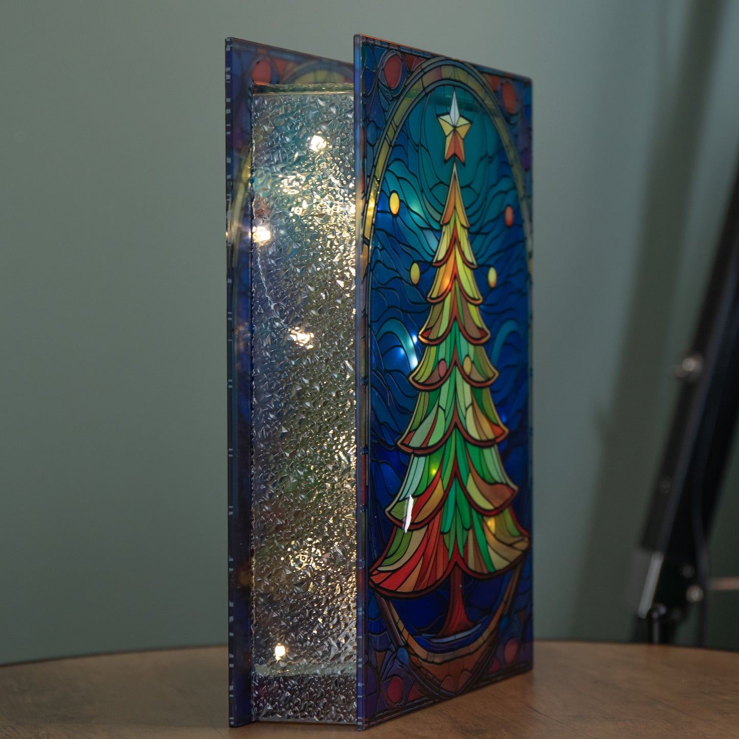 28cm Battery Operated Light up Christmas Tree Stained Glass Decoration with LEDs