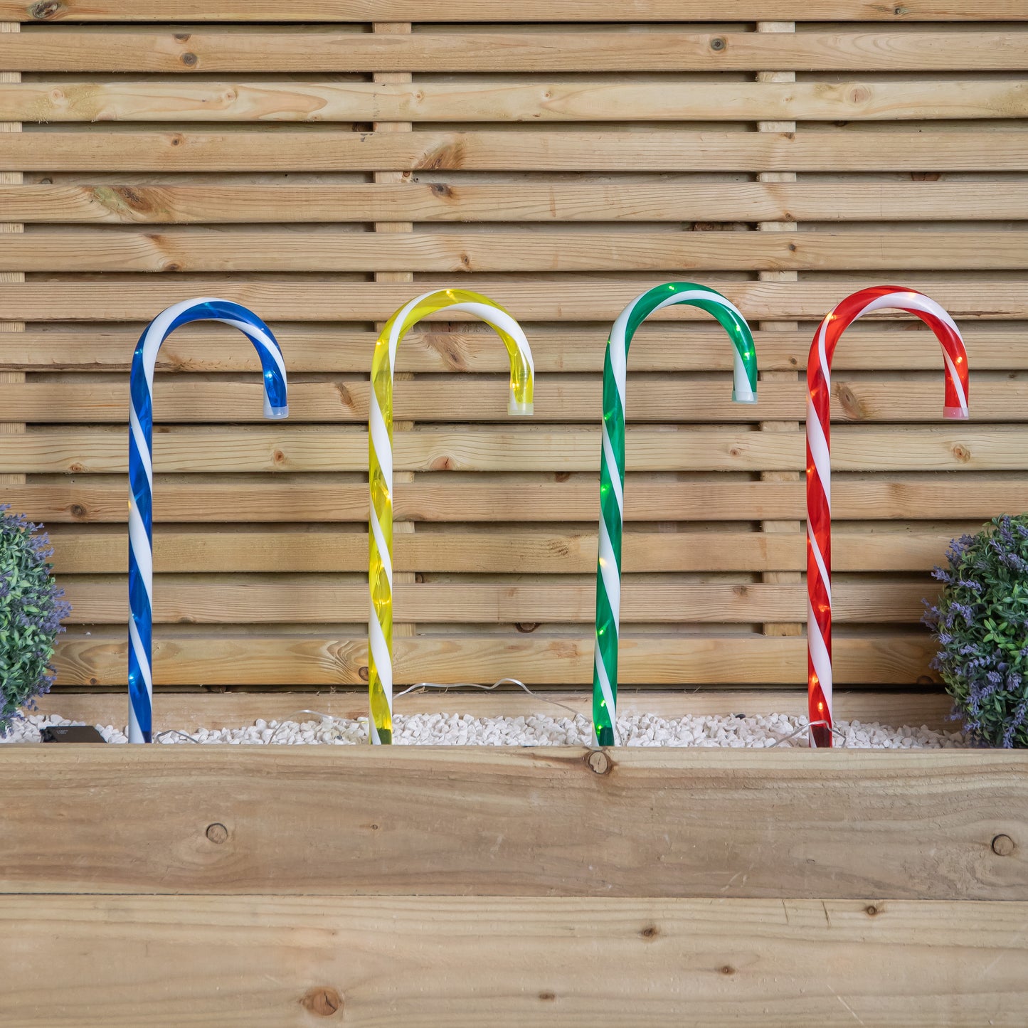 Set of 4 Battery Operated Light up Multi-Coloured Candy Cane Christmas Path Lights